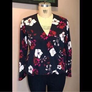A New Day Floral Wrap Blouse - Navy and Red